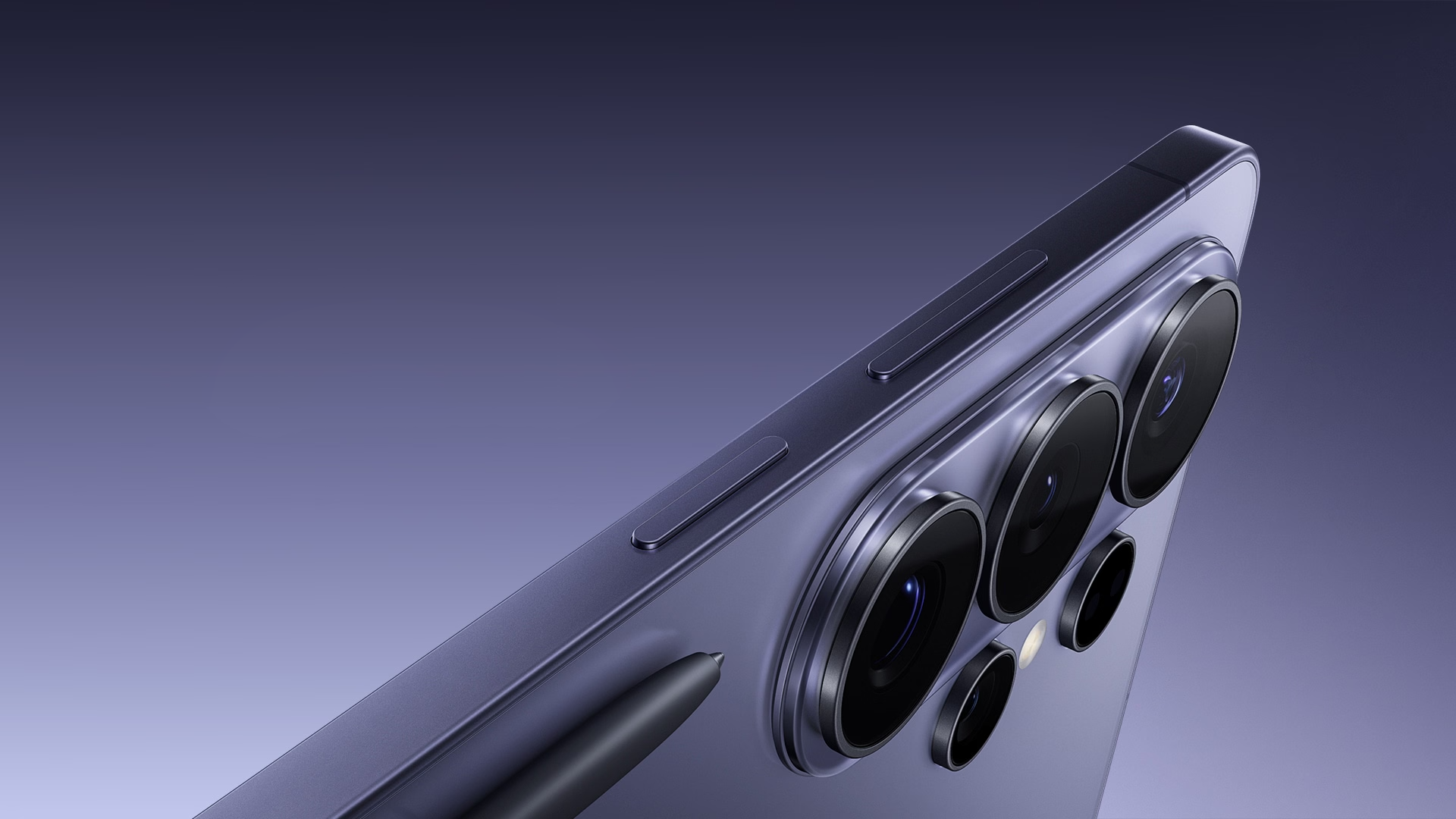 Zoom en primer plano de cuatro esquinas de dispositivos de Galaxy S Series agrupados. Se ven de atrás y la luz brilla a través de los huecos, dando la forma de estrella de Galaxy AI. Galaxy AI.